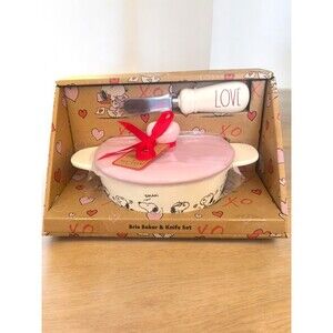 New Rae Dunn Peanuts Snoopy Brie Baker & Knife Set Valentine's Day Mother’s Day